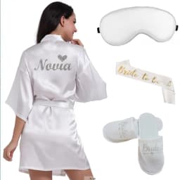4pc set of glitter gold bride satin short bride robe slippers bridal sash peignoir women Bridal Party 2019 kimono robe