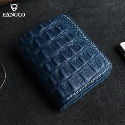Retro Men's Alligator Pattern Wallet Handmade Genuine Leather Short Wallet With 6 Card Slots Fold Crocodile Design Male Purse