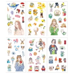 6 sheets/pack Kawaii Washi Decorative Stickers Label Scrapbooking Cute Whale Flower Girls Stationery Stickers DIY Diary Album