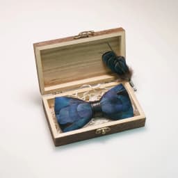 EASTEPIC Handmade Feather Bow Tie Brooch Wooden Box Set Men's Exquisite Accessories for Wedding Party Birthday Gift Necktie