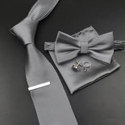 New Men's Tie Bowtie Set Luxury Business Worker Blue Black Solid Color Silk Polyester Jacquard Woven Necktie Suit Wedding Party