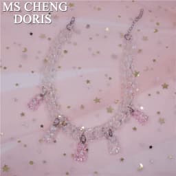 Handmade 7 Colors Cute Cartoon Bear Acrylic Chain Necklaces Candy Color Pendant For Women&Girl Daily Jewelry Party Gifts