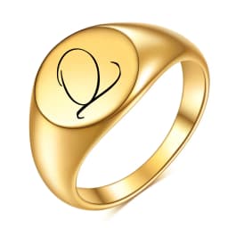 Customized Women Initial Letter Stamp Signet Ring Chunky Round Top Stainless Steel Bague Fashion Jewelry Wholesale