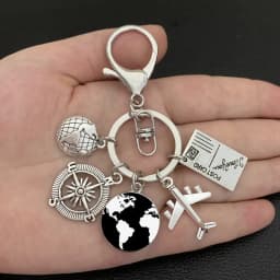 Earth plane keychain pendant earth compass personality memorial key ring gift for travel lovers