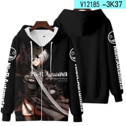 Game NieR Automata 2B YoRHa No. 2 Type B 9S YoRHa No. 9 Type S Cosplay Costume 3D Sweatshirt Men Zipper Hoodies Outwear Coat