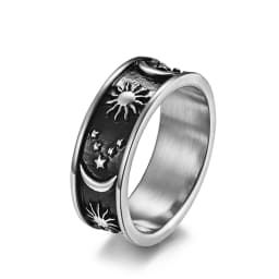 Men Rings Star Moon Sun Design Stainless Steel Rose Gold Silver Color wholesale Large US size 6 7 8 9 10 11 12 13