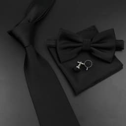 New Men's Tie Bowtie Set Luxury Business Worker Blue Black Solid Color Silk Polyester Jacquard Woven Necktie Suit Wedding Party