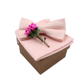 Solid Color Cotton Bowtie Handkerchief Flower Brooch Set For Men Women Party Wedding Blue Pink Green Bowties Novelty Ties Gift