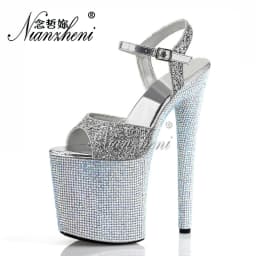 Stripper Shoes Clear 20cm Rhinestone Platform Hate Sky High Sandals Nightclub Model Shining 8inches High Heels New Bride Exotic