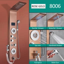 Black Nickel LED Shower Panel Six Functions Shower Column Rain Waterfall Shower Massage Spa Jets Tub Shower With Bidet Bath Taps