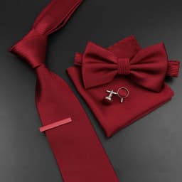 New Men's Tie Bowtie Set Luxury Business Worker Blue Black Solid Color Silk Polyester Jacquard Woven Necktie Suit Wedding Party