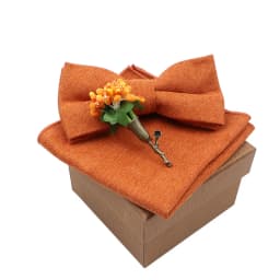 Solid Color Cotton Bowtie Handkerchief Flower Brooch Set For Men Women Party Wedding Blue Pink Green Bowties Novelty Ties Gift