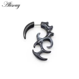 Alisouy 2pc 16G Fake Cheater Ear Plug Gauge Gray Black Color Acrylic Flesh Earring Wing Heart Spiral Shape Body Piercing Jewelry