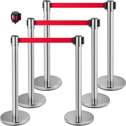 SucceBuy 2/3/6/8 Pcs Belt Stanchion Crowd Control Barrier Stainless Steel Queue Pole Retractable Belt for Bank Airport Stadium