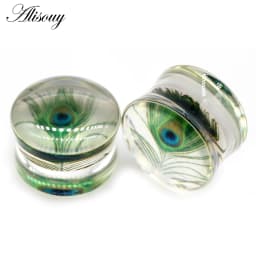 Alisouy 2pcs Wolf Fish Flower Feather Transparent Acrylic Ear Plugs Expanders Tunnels Strechers Earring Piercing Body Jewelry