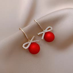 New Fashion Crystal Bow Knot Dangle Earrings For Women Red Pearl Heart Zircon Earring Christmas New Year Festival Jewelry Gifts