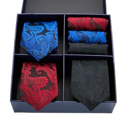 Gift box packing Silk Ties For Men Novelty Hanky Set 3 Styles Men's Tie Formal Red Cravat for Wedding Business Necktie