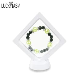 Black White Plastic Suspended Floating Display Case Earring Coin Gems Ring Jewelry Storage Pet Membrane Stand Holder Box 7*7*2cm