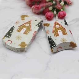 12/50pcs Beautiful Flower Pattern Pillow Shape Paper & Kraft Wedding Candy & Birthday Gift Storage Box Size 20X55X80mm