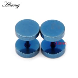 Alisouy 2pcs Gothic Stainless Steel Barbell Round Stud Earrings For Women Men Dumbbell Pierceing Earrings Punk Fashion Jewelry