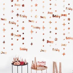 Rose Gold Happy Birthday Garlands Decorations Paper Circle Dots Star Hanging Streamer for 1st 16th 21st 30th 50th 70th Birthday