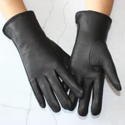 New Women's Black Deerskin Gloves Thick Wool Lining Winter Warm Genuine Leather Gloves Two Styles