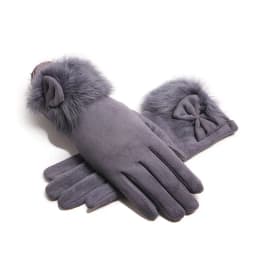 Winter Female Suede Leather Bow Plush Wrist Mitten Women Thick Plus Plush Windproof Warm Touch Screen Driving Gloves J22