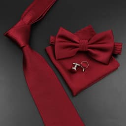 New Men's Tie Bowtie Set Luxury Business Worker Blue Black Solid Color Silk Polyester Jacquard Woven Necktie Suit Wedding Party