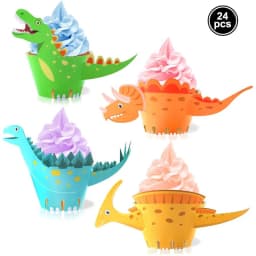 24pcs Dinosaur Cupcake Wrappers Toppers Cake Table Decorations Dino Party Supplies for Boys Kids Birthday Party Decor Favors
