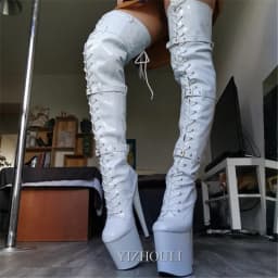 12-23cm high heels high boots, buckle boots round head dancer fashion sexy catwalk shoes to thigh high boots