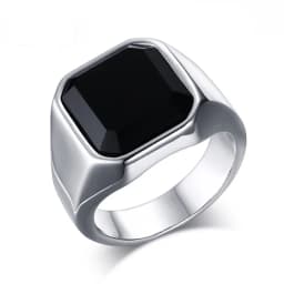 Vnox 12.5mm Signet Ring for Men, Black Square Top Stainless Steel Finger Band, Gothic Punk Rock Boy Stamp Rings
