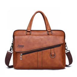 JEEP BULUO Men Briefcase Split Leather Laptop New Bag 14" PC Doctor Lawyer Computer Bag Totes Male Vintage Business Men Bags