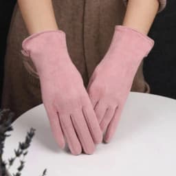 Women's Winter Plus Velvet Thicken Warm Touch Screen Gloves Elegant Pearl Suede Windproof Full Finger Cycling Driving Gloves K43