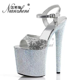 Stripper Shoes Clear 20cm Rhinestone Platform Hate Sky High Sandals Nightclub Model Shining 8inches High Heels New Bride Exotic