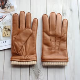 High-quality sheepskin touch screen gloves men's new corrugated wool knitted warm velvet motorcycle driving leather gloves