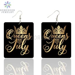 SOMESOOR Black Queen Are Born In 12 Months Wooden Drop Earrings Golden Crown Printed African Dangle For Women Birthday Gifts