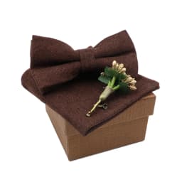 Solid Color Cotton Bowtie Handkerchief Flower Brooch Set For Men Women Party Wedding Blue Pink Green Bowties Novelty Ties Gift