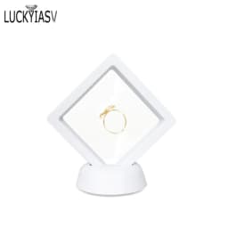 Black White Plastic Suspended Floating Display Case Earring Coin Gems Ring Jewelry Storage Pet Membrane Stand Holder Box 7*7*2cm