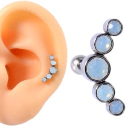 1PC Surgical Steel Five Opal Ear Tragus Cartilage Stud Helix Piercing Earrings Crystal Ear Lobe Piercing Barbell Jewelry