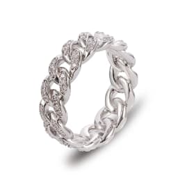 Hiphop Ring Silver Color Cuba Chain Ring Iced Out Paw Setting Micro Crystal Ring For Woman Men Engagement Wedding Finger Jewelry