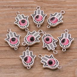 10PCS 13*22mm Fatima Hamsa Hand 10 Color Evil Eye Spacer Bead Connector For DIY Bracelets Necklace Jewelry Handmade Making