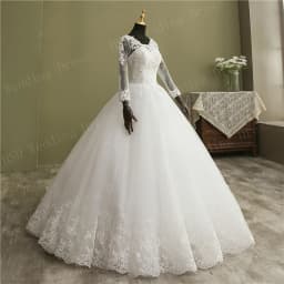 свадебное платье Bridal Ball Gown V Neck Wedding Dress Customized Vestido De Novia Princesa Lace Vintage Long Sleeve Real Image