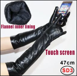 High-end Long Leather Gloves Women's,Leather Sleeve Arm Covers, Winter Warm Thick and Thin Driving Touch Screen Sheepskin Gloves
