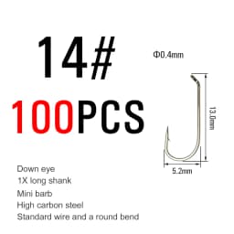 ICERIO 100PCS Nymphs Dry Wet Fly Tying Hook Down Eye 1X Long Shank Round Bend Trout Fishing Hooks