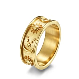 Men Rings Star Moon Sun Design Stainless Steel Rose Gold Silver Color wholesale Large US size 6 7 8 9 10 11 12 13
