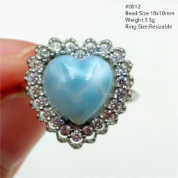 Natural Blue Larimar Adjustable Ring 925 Sterling Silver Larimar Gemstone Women Men Water Pattern AAAAA