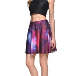 Women's Blue Starry Sky Galaxy Printed Cheering Squad Tutu Skater, Mini Pleated Skirt, Sexy Girl, New Summer