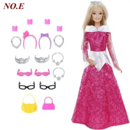 14 Pcs / Lot = 1x Fairy Tale Doll Dress + 13x Random Accessories Shoes Handbag Glasses Clothes for 11.5'' Doll Girl Baby Toys