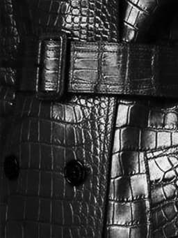 Lautaro Autumn Long Black Crocodile Pattern Pu Leather Trench Coat for Women Belt Double Breasted Stylish British Style Fashion