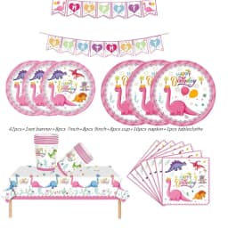 Pink Dinosaur Party Decorations Birthday Dinour Tableware Set Happy Birthday Party Decoration For Kids Boy Jungle Wild Party Dec